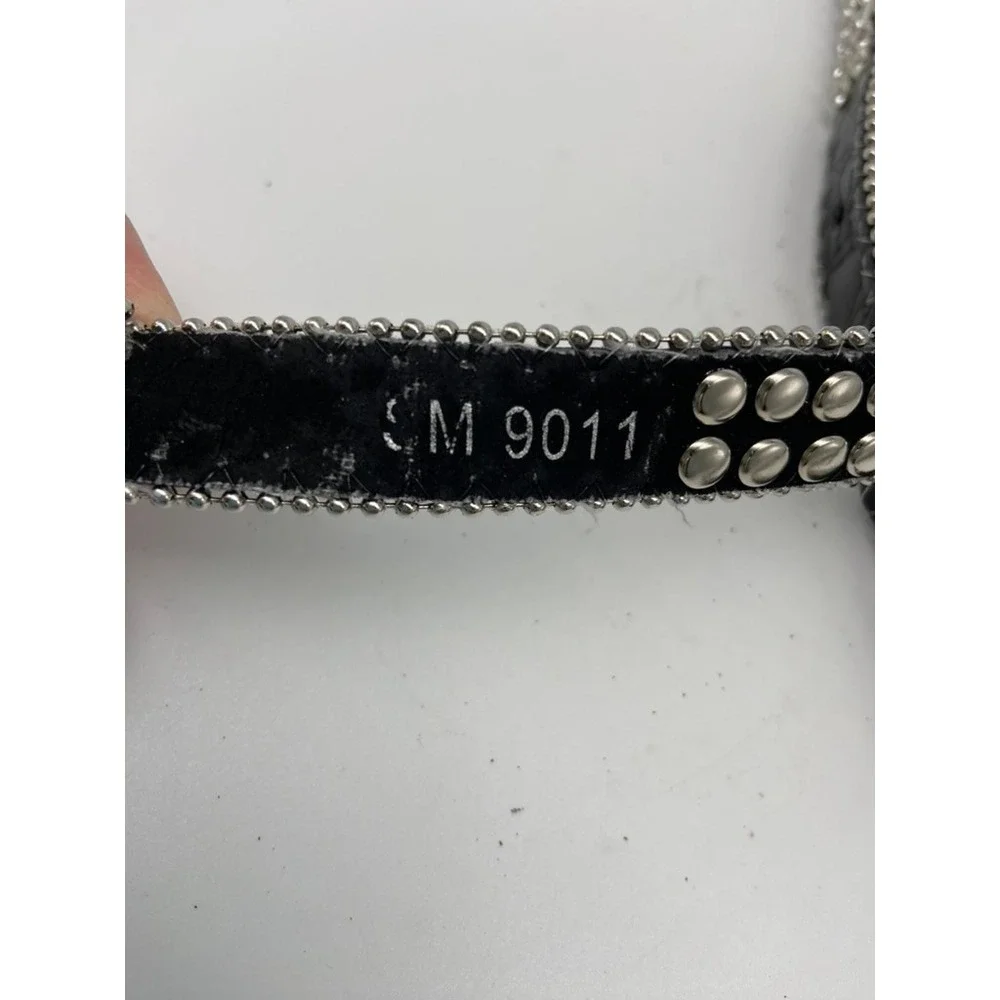 Boutique Rhinestone Belt Womens Sz SM Bling Crystal Studded Fashion Silver Black